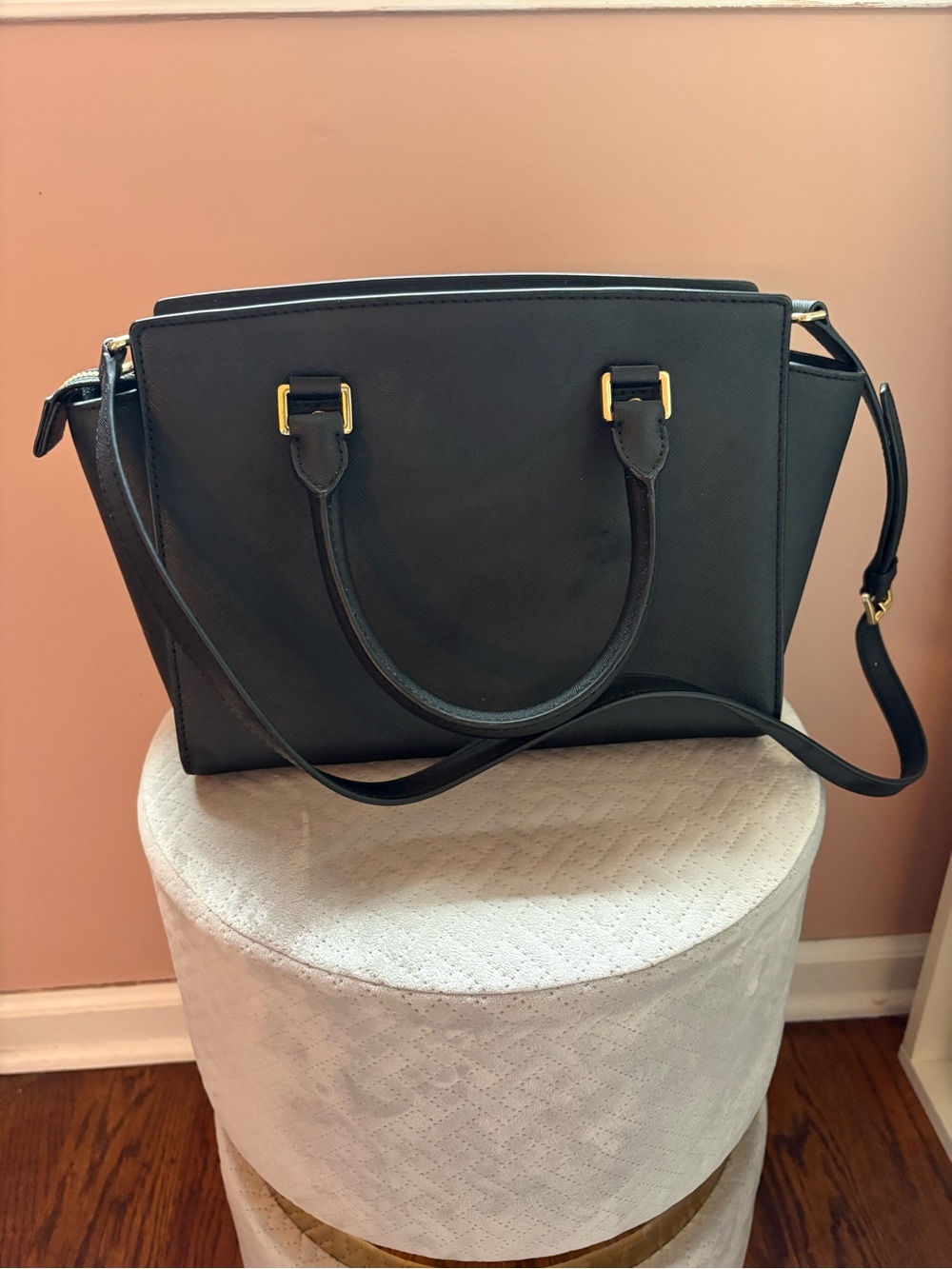 Michael Kors Black Leather Top-Handle Satchel with Gold Hardware - Picture 5 of 10